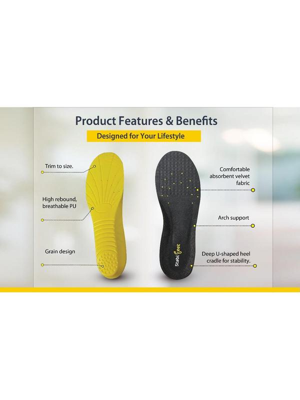 Stablfeet Plantar Fasciitis Insoles -  Comfortable Shoe Inserts for Women and Men - High Arch Support - Orthotic Inserts - Flat Feet- Trim to fit