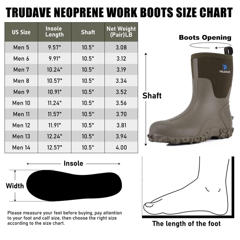 TruDave Rubber Boots for Men, 6mm,Men's Mid Calf Waterproof Work Boots, Durable Anti-Slip Mud Boots for Farming Gardening Fishing  Search this page Boy Footwear