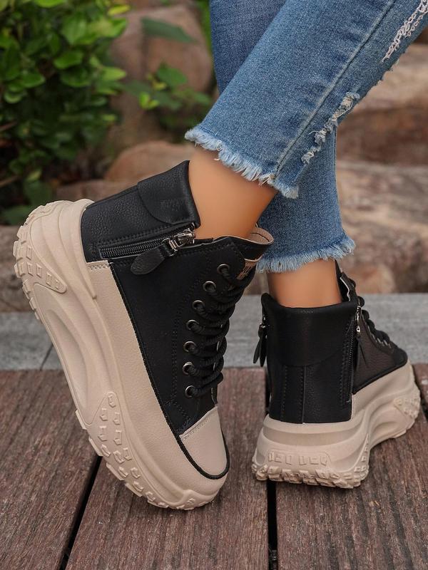 Women's Fashionable Lace Up Platform Sneakers, Casual Comfortable Round Toe High Top Shoes for Daily Wear, Female All-match Shoes for Daily Wear