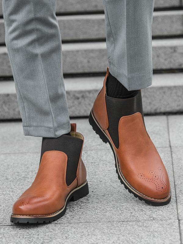 Men's Business Fashion Chelsea Boots, Fashionable PU Leather Boots for Work Office, Male All-match Shoes for Daily Wear