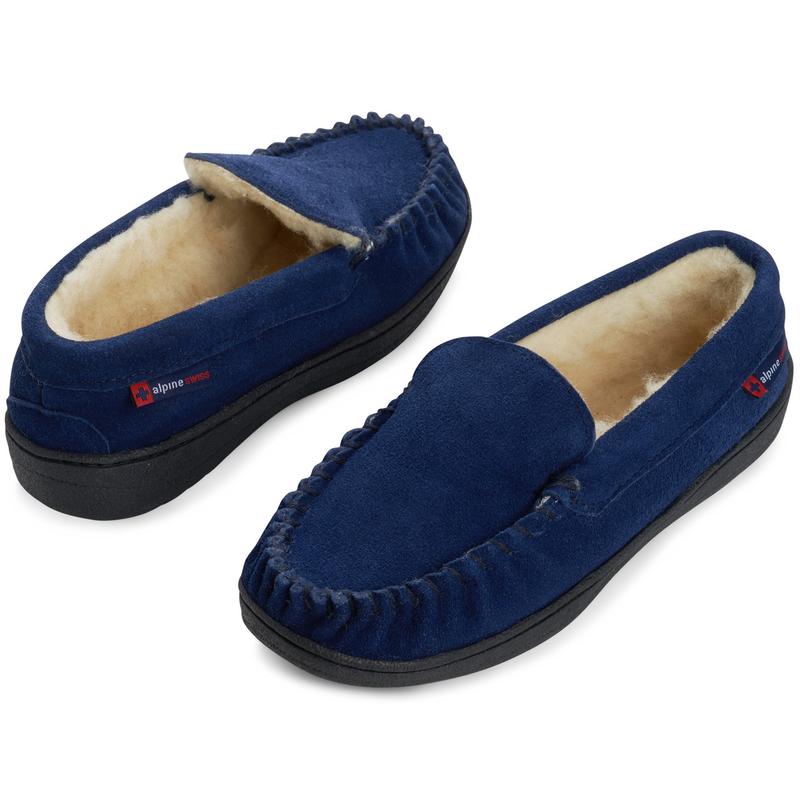 Alpine Swiss Yukon Mens Genuine Suede Shearling Slip On Moccasin Slippers