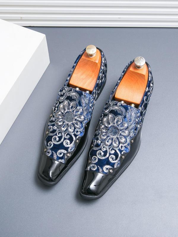 Men's Fashion Embroidered Design Slip on Dress Shoes, Business Style Pointed Toe Shoes for Party, Daily Clothing Decor for Men