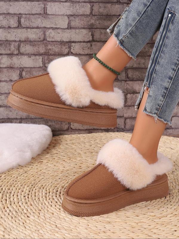 Women's Solid Color Fluffy Lined Slippers, Casual Soft Comfortable Home Slippers, Fluffy Warm Slippers for Women for Indoor & Outdoor Use for Fall & Winter, House Slippers