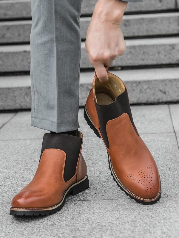 Men's Business Fashion Chelsea Boots, Fashionable PU Leather Boots for Work Office, Male All-match Shoes for Daily Wear