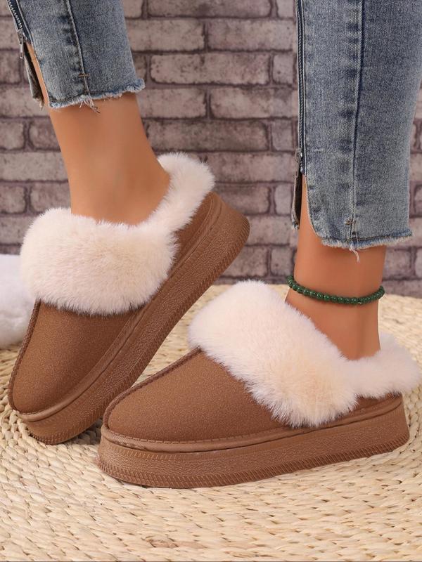 Women's Solid Color Fluffy Lined Slippers, Casual Soft Comfortable Home Slippers, Fluffy Warm Slippers for Women for Indoor & Outdoor Use for Fall & Winter, House Slippers