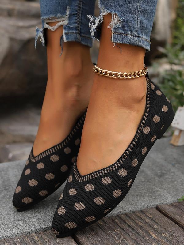 Women's Fashionable Polka Dot Pattern Slip on Flats, Casual Comfortable Pointed Toe Flat Shoes for Daily Wear, Breathable Shoes for Women & Girls