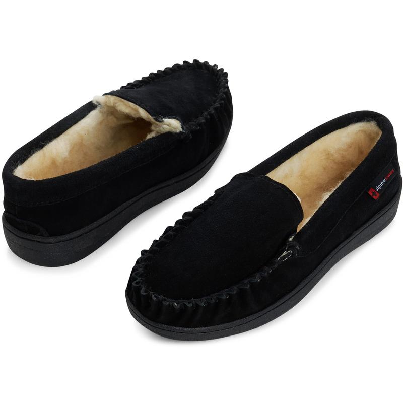 Alpine Swiss Yukon Mens Genuine Suede Shearling Slip On Moccasin Slippers