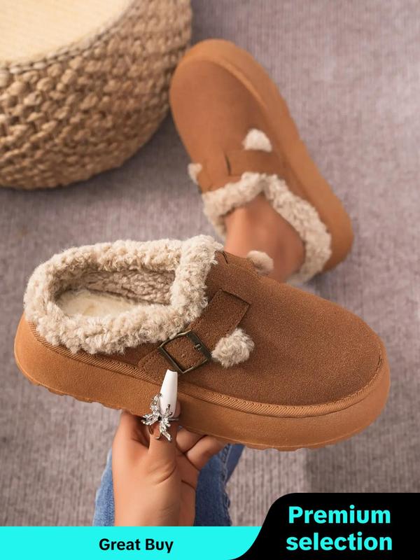 Women's Solid Color Plush Platform House Slippers, Casual Soft Comfortable Home Slippers for Women, Warm Slippers for Indoor & Outdoor Use for Winter Fluffy Slippers