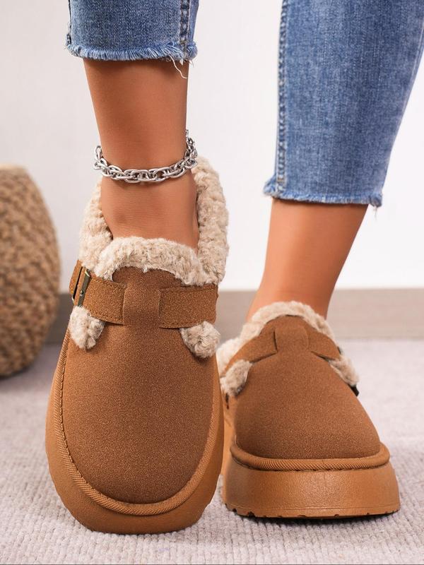 Women's Solid Color Plush Platform House Slippers, Casual Soft Comfortable Home Slippers for Women, Warm Slippers for Indoor & Outdoor Use for Winter Fluffy Slippers