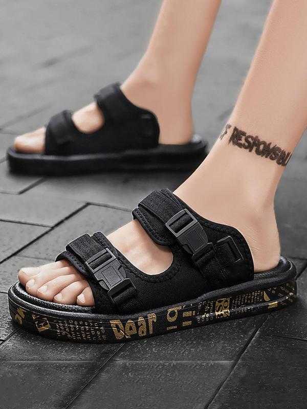 Men's Letter Pattern Buckle Decorated Removable Sandals, 2024 Casual Open Toe Soft Sole Sandals for Beach Daily Wear, Non-slip Sandals