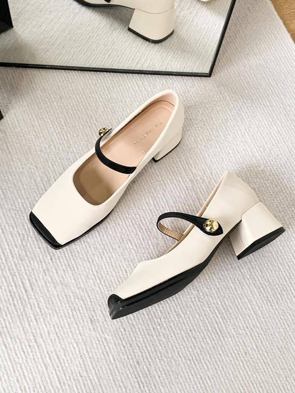 Women's Colorblock Square Toe Flat Shoes, Elegant Fashion Casual Versatile Shoes, Minimalist Temperament All-match Mary Jane Shoes for Daily Life