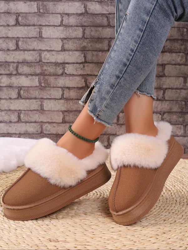 Women's Solid Color Fluffy Lined Slippers, Casual Soft Comfortable Home Slippers, Fluffy Warm Slippers for Women for Indoor & Outdoor Use for Fall & Winter, House Slippers