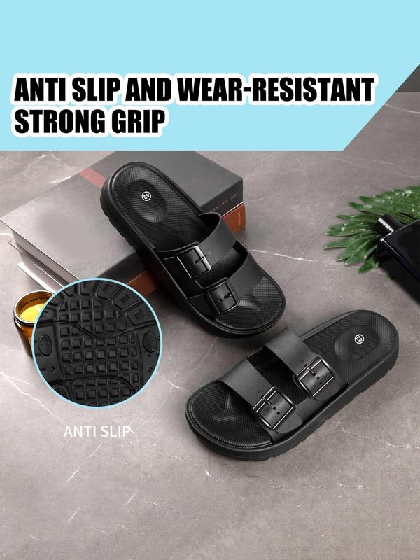 Men's Casual Adjustable Double Buckle Design Slides, Simple Design Comfortable Home Slippers, Casual Soft Slippers for Indoor & Outdoor Wear