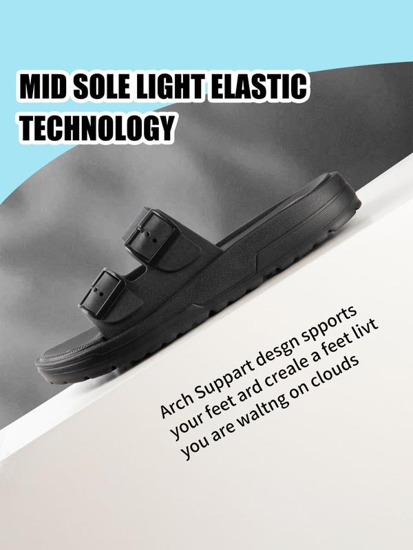 Men's Casual Adjustable Double Buckle Design Slides, Simple Design Comfortable Home Slippers, Casual Soft Slippers for Indoor & Outdoor Wear