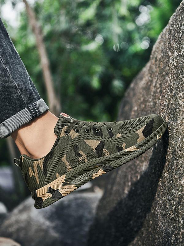 Summer 2024 Random Camo Print Lace Up Low Top Shoes for Men, Casual Sporty Breathable Running Walking Shoes for Training for Outdoor Workout, Male Round Toe Work Shoes for Fall Outfits & Fall Freshness