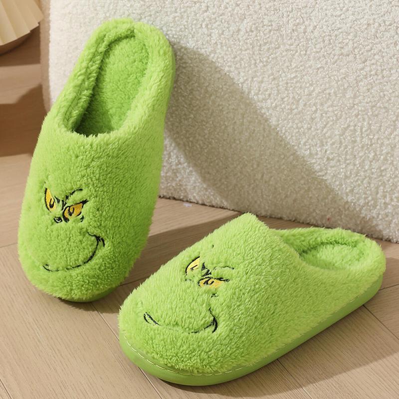 Christmas plush monster face slippers home gift slippers men and women cotton slippers solid color plush comfortable 2024 autumn and winter