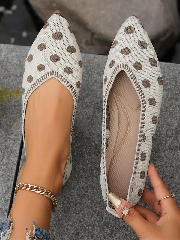 Women's Fashionable Polka Dot Pattern Slip on Flats, Casual Comfortable Pointed Toe Flat Shoes for Daily Wear, Breathable Shoes for Women & Girls