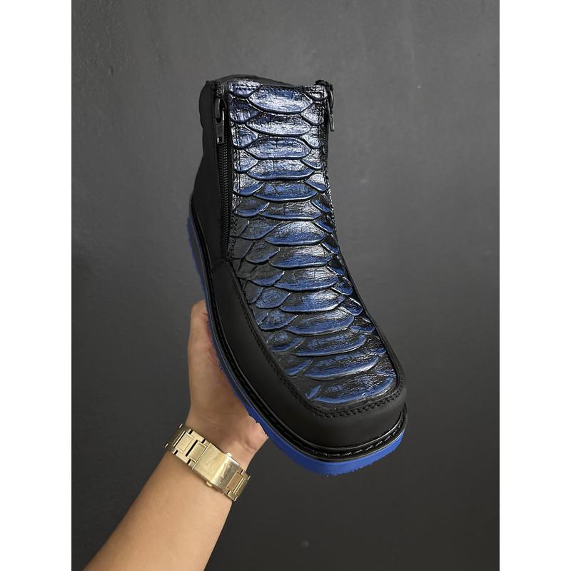 Blue-Black Matte Jumbo Python Shoes