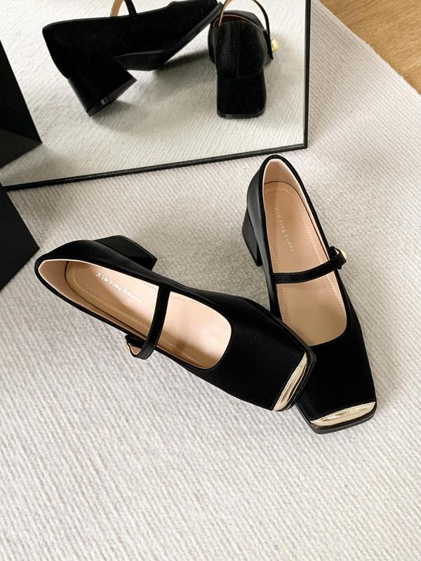 Women's Colorblock Square Toe Flat Shoes, Elegant Fashion Casual Versatile Shoes, Minimalist Temperament All-match Mary Jane Shoes for Daily Life