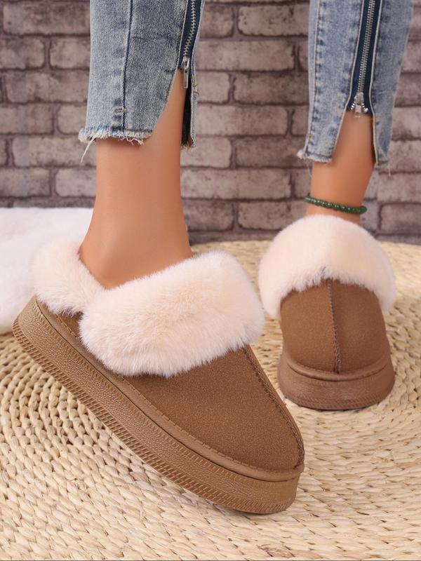 Women's Solid Color Fluffy Lined Slippers, Casual Soft Comfortable Home Slippers, Fluffy Warm Slippers for Women for Indoor & Outdoor Use for Fall & Winter, House Slippers