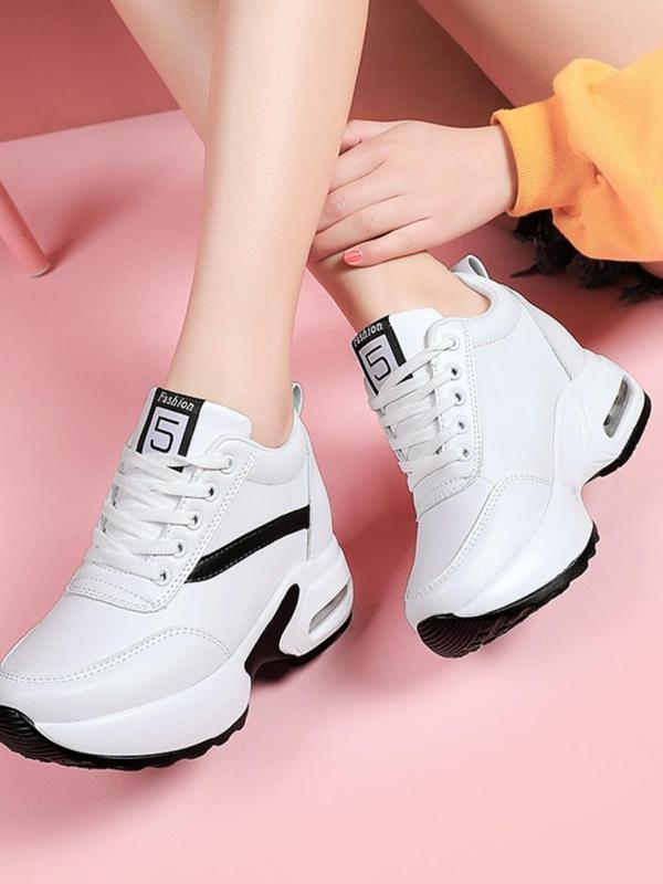 Women's Sportive Patchwork Low Top Lace Up Sneakers, Fall New Air Cushion Design Shoes for Women, Casual Breathable Platform Shoes, Fashionable Sneakers for Daily Wear