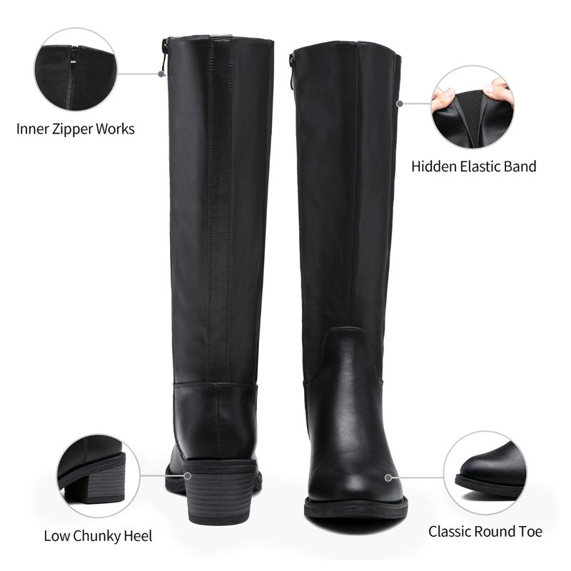 Women's 9661 Knee High Boots Riding High Boots with Inner Zipper and Side Hidden Elastic Band Walking Shoes Footwear Girl