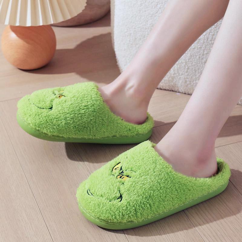 Christmas plush monster face slippers home gift slippers men and women cotton slippers solid color plush comfortable 2024 autumn and winter