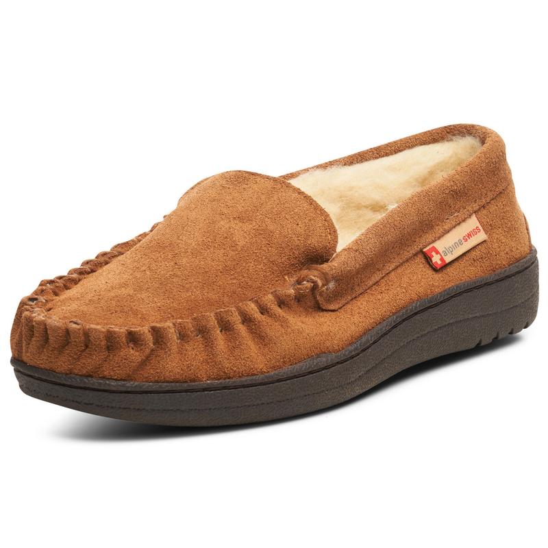 Alpine Swiss Yukon Mens Genuine Suede Shearling Slip On Moccasin Slippers