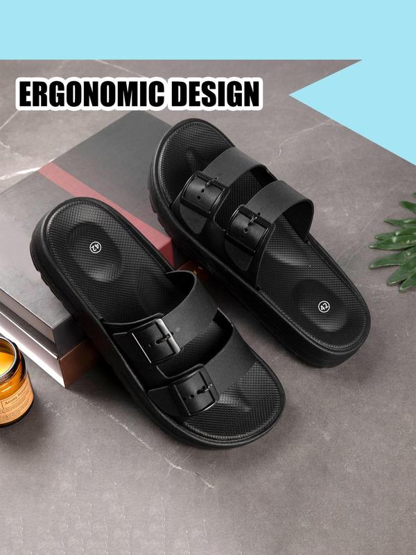 Men's Casual Adjustable Double Buckle Design Slides, Simple Design Comfortable Home Slippers, Casual Soft Slippers for Indoor & Outdoor Wear