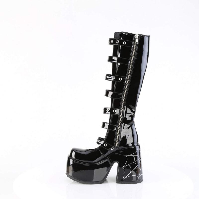 Demonia Camel-223 Black Patent Knee-high Boots