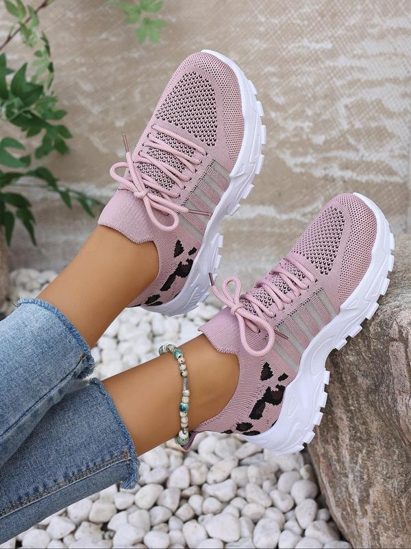 Women's Fashion Leopard Print Lace Up Low Top Casual Sneakers, Casual Comfortable Sports Running Shoes, Female All-match Round Toe Shoes for Daily Wear, Fall Shoes