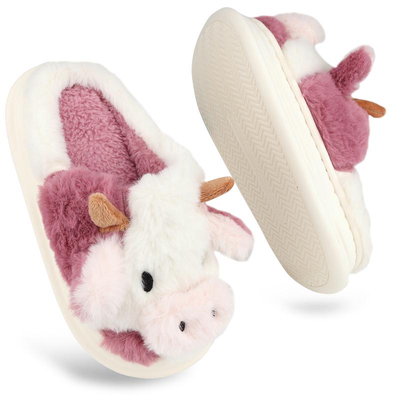 Cute Cartoon Cow Furry House Shoes For Boys, Comfortable Non Slip Soft Bottom Walking Shoes For Indoor, Autumn And Winter