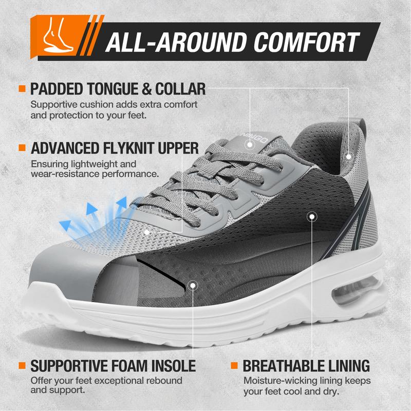 Steel Toe Shoes for Men Women, Breathable Work Shoes, Air Cushion Support, Slip Resistant and Puncture Proof Indestructible Shoes, EH Protection, Safety Shoes for Construction, Industrial Footwear Boy Lace up Comfort Walking Shoes