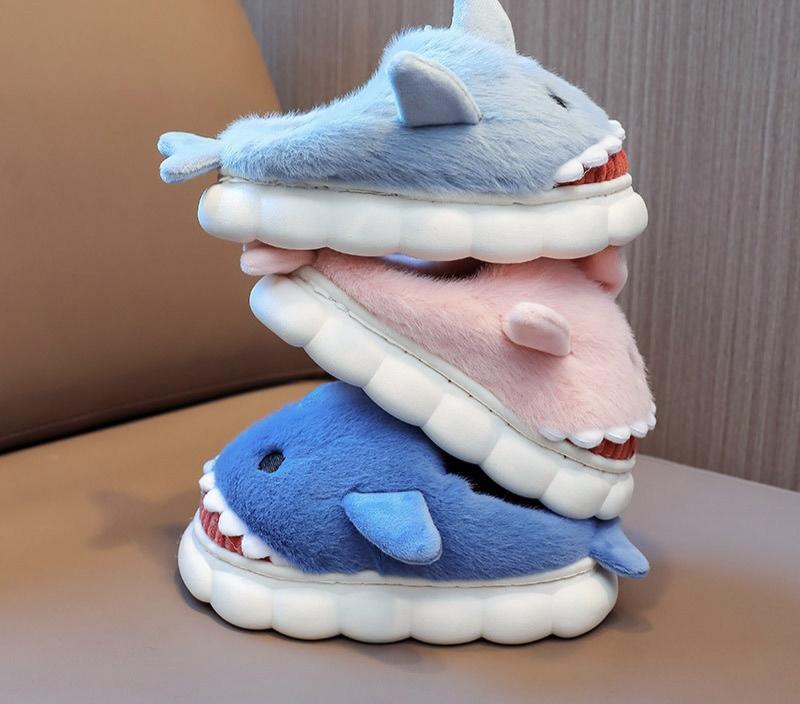 2023  Cartoon Cotton Slippers Lovely Soft Plush Whale Shark Fuzzy Slippers for Home Indoor Outdoor