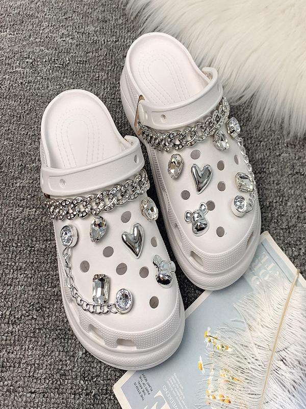 Cute Rhinestone Decorated Cuban Shoe Chains, Fashionable Bear Head Design Shoes Decorations for Women & Girls, Shoes Accessories for Clogs