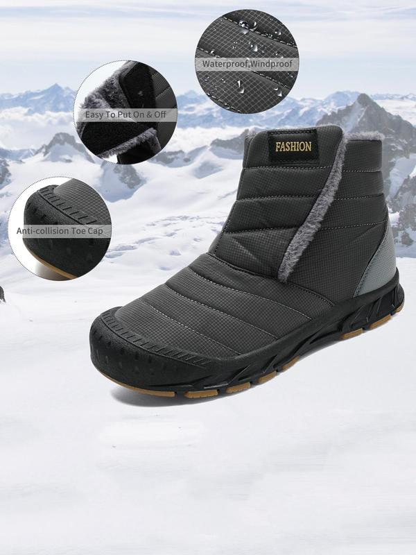 Men's Fashionable Letter Design Contrast Faux Fur Lined Snow Boots, Casual Windproof Waterproof Non-slip Winter Shoes, Warm Ankle Boots for Men