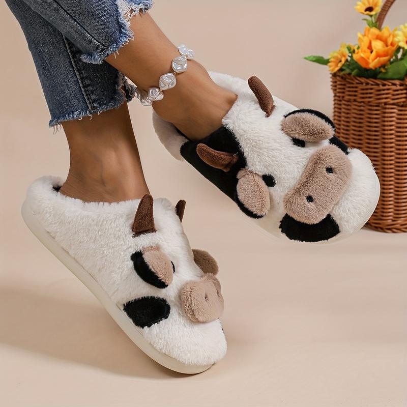 Fluffy Cow Slippers for Women Cartoon Slippers, Winter Indoor Outdoor Slippers Warm Non-Skid Comfy Home Floor Slipper Walking Shoes Flipflop Footwear