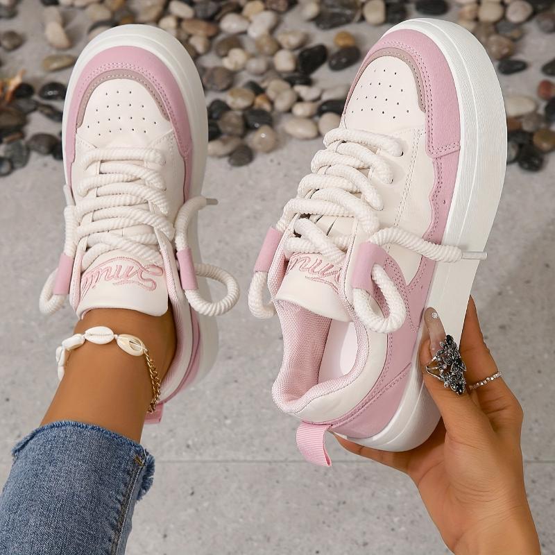 Women's Contrasting Thick-soled Sneakers, Casual Lace-up Outdoor Shoes, Comfortable Low-top Shoes