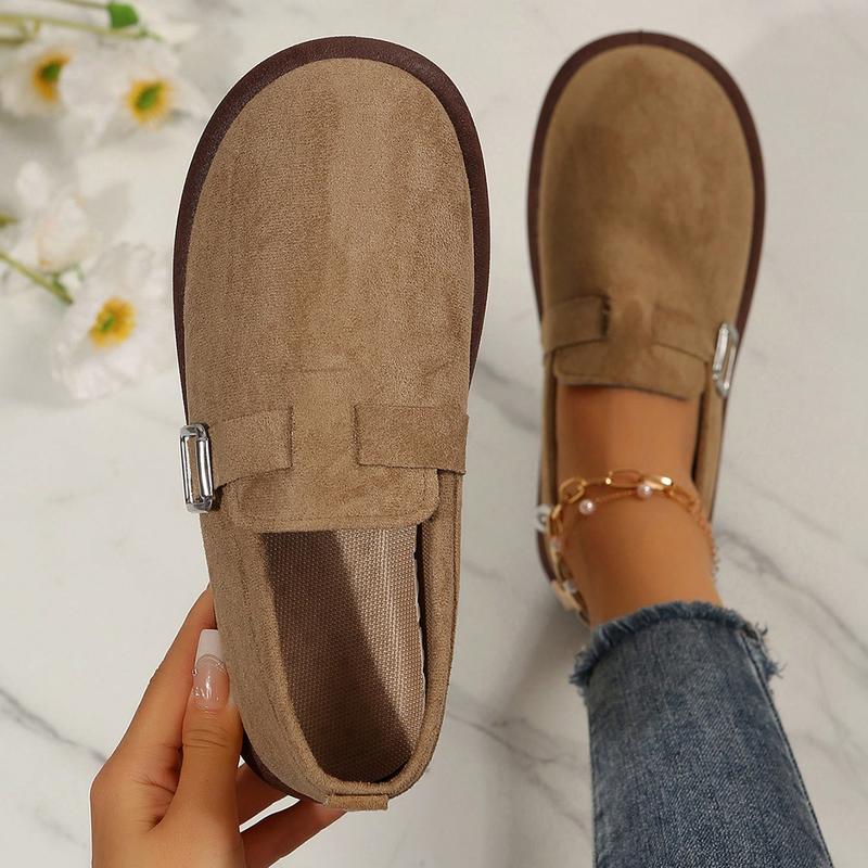 Women's  Cozy Suede Clogs With Arch Support, Buckle Adjustment Outdoor Comfortable Slip-Ons Footwear Girl