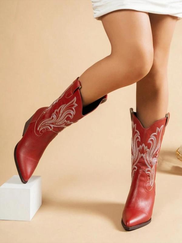 Women's Fashion Embroidering Design Cowboy Boots, Casual Comfortable Western Boots for Daily Wear, Trendy All-match Boots for Fall & Winter