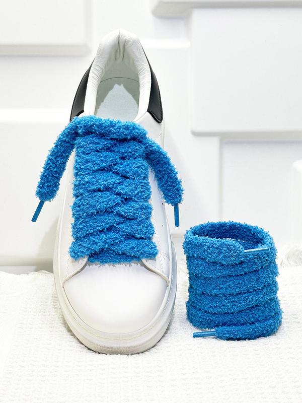 Solid Color Fluffy Shoelaces, Cute Soft Trendy Wide Shoelaces, Fashionable Shoes Accessories for Women & Girls