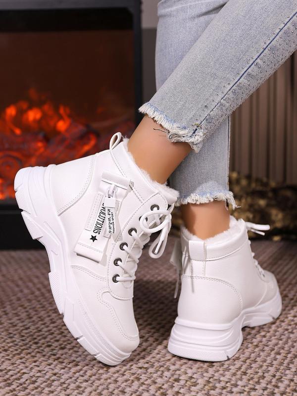 Women's Fashionable Letter Label Design Lace Up Front Ankle Boots, Casual Comfortable Round Toe Boots for Daily Wear, Perfect for Students and Outdoor Sports