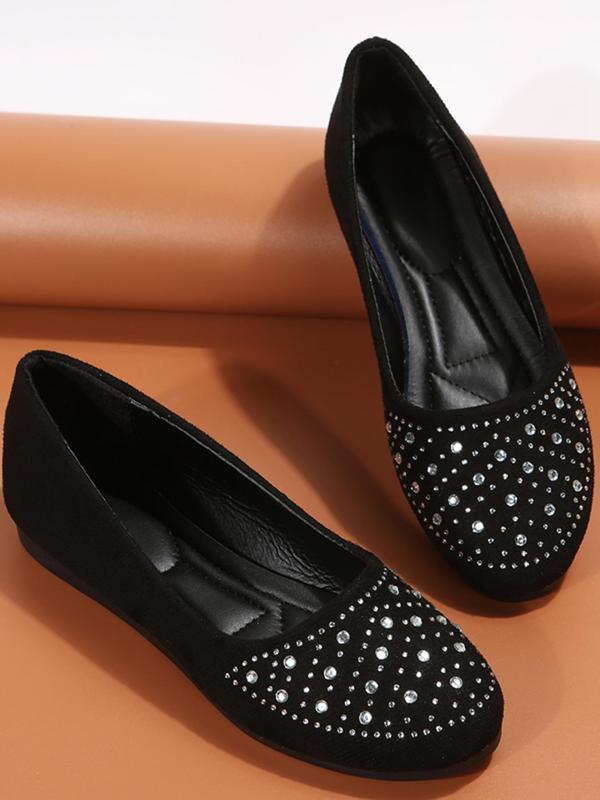 Women's Rhinestone Decorated Flat Shoes, Elegant Slip On Shoes For Daily Wear, Girl's Fashion Trendy Walking Shoes