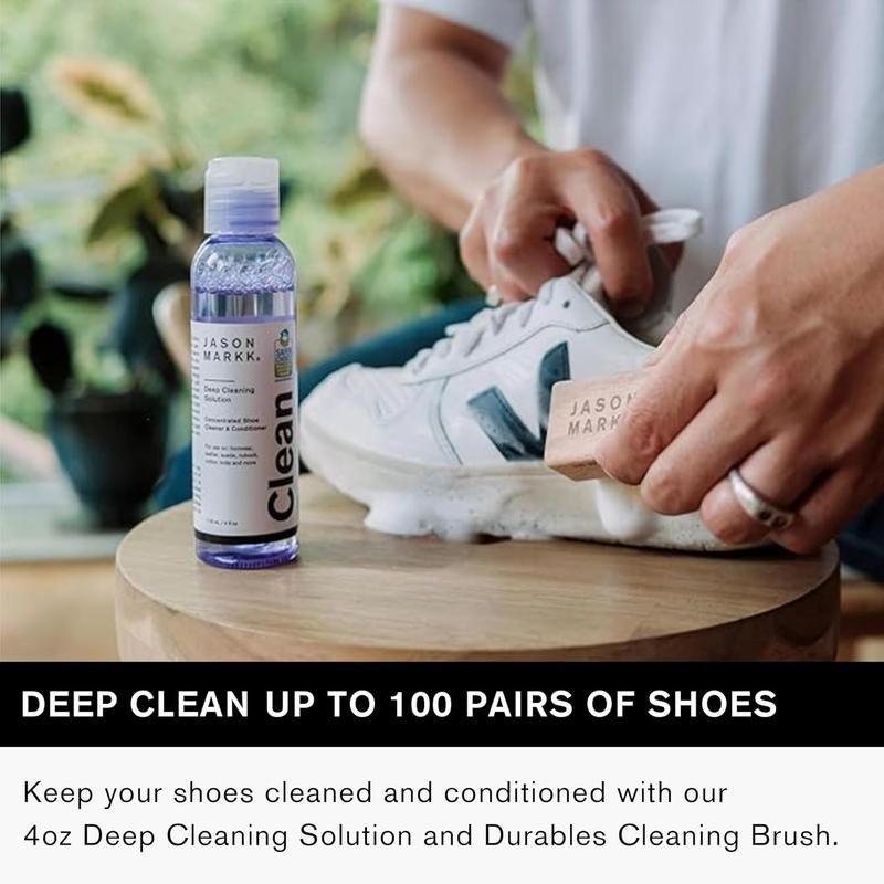 Jason Markk Essential Kit, Shoe Cleaner, 2-Piece Set, Deep Cleaning Solution & Durables Brush, Sneaker Care, Ideal for Footwear, Safe for Leather, Suede, Nubuck, Cotton, Knits, 4oz