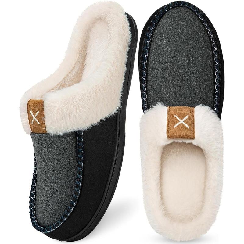 Men's Memory Foam Slippers,Fuzzy Wool-Like Plush Fleece Lined House Shoes Indoor Outdoor Slippers for men, Anti-Skid Rubber Sole Home Bedroom Slippers