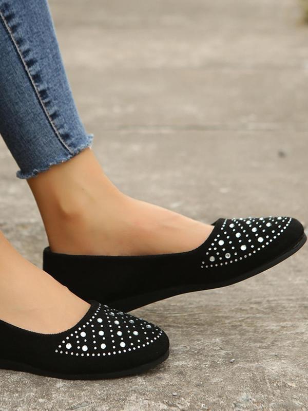 Women's Rhinestone Decorated Flat Shoes, Elegant Slip On Shoes For Daily Wear, Girl's Fashion Trendy Walking Shoes