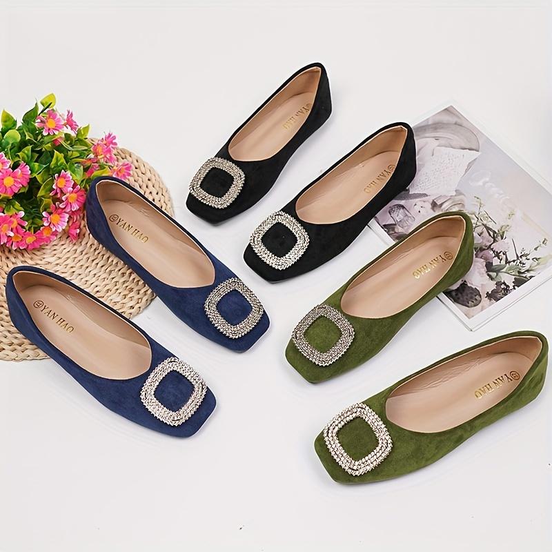 Lightweight & Comfortable Women's Buckle Decor Flat Shoes, Casual Square Toe Slip On Shoes