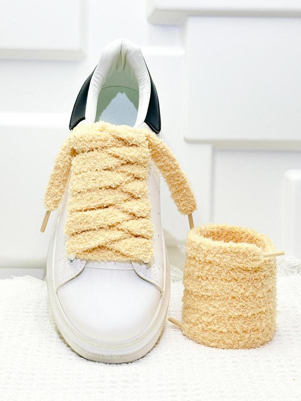 Solid Color Fluffy Shoelaces, Cute Soft Trendy Wide Shoelaces, Fashionable Shoes Accessories for Women & Girls