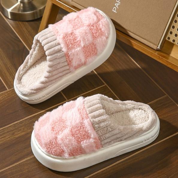 Cotton Slippers for Women, Plaid Cuff Warm Fuzzy Fleece Plush Slipper, Cozy Memory Foam Cute Soft Women's Home Slippers, Indoor Comfort House Slippers