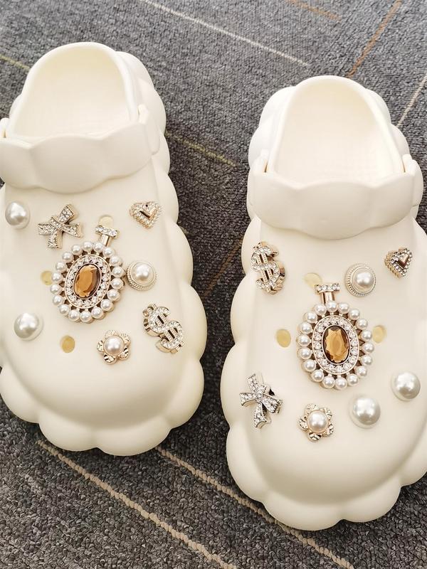 Faux Pearl & Rhinestone Decorated Shoe Charms, Elegant Shoe Decoration Charms for Women & Girls, Fashionable Shoes Accessories for Clogs